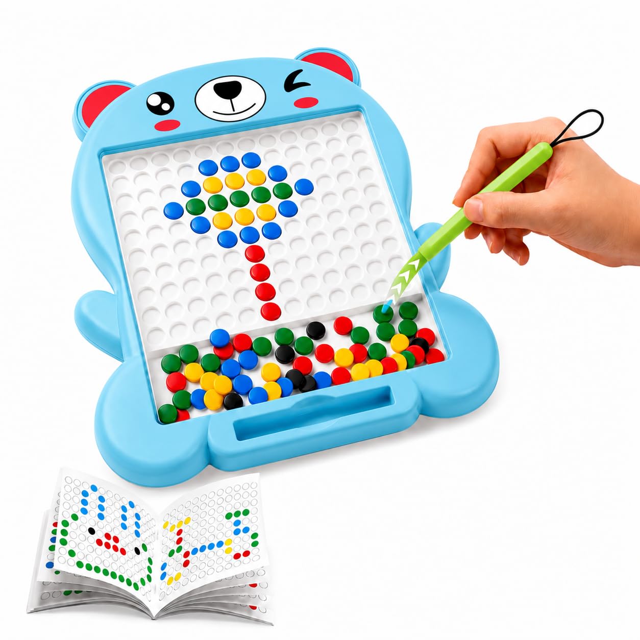Magnetic Drawing Board for Kids 3+ Years | 80 Magnetic Beads with Magnetic Pen | Montessori Educational Learning Toy | Reusable Dot Doodle Board | Birthday Gift for Boys & Girls (Blue)-image-18