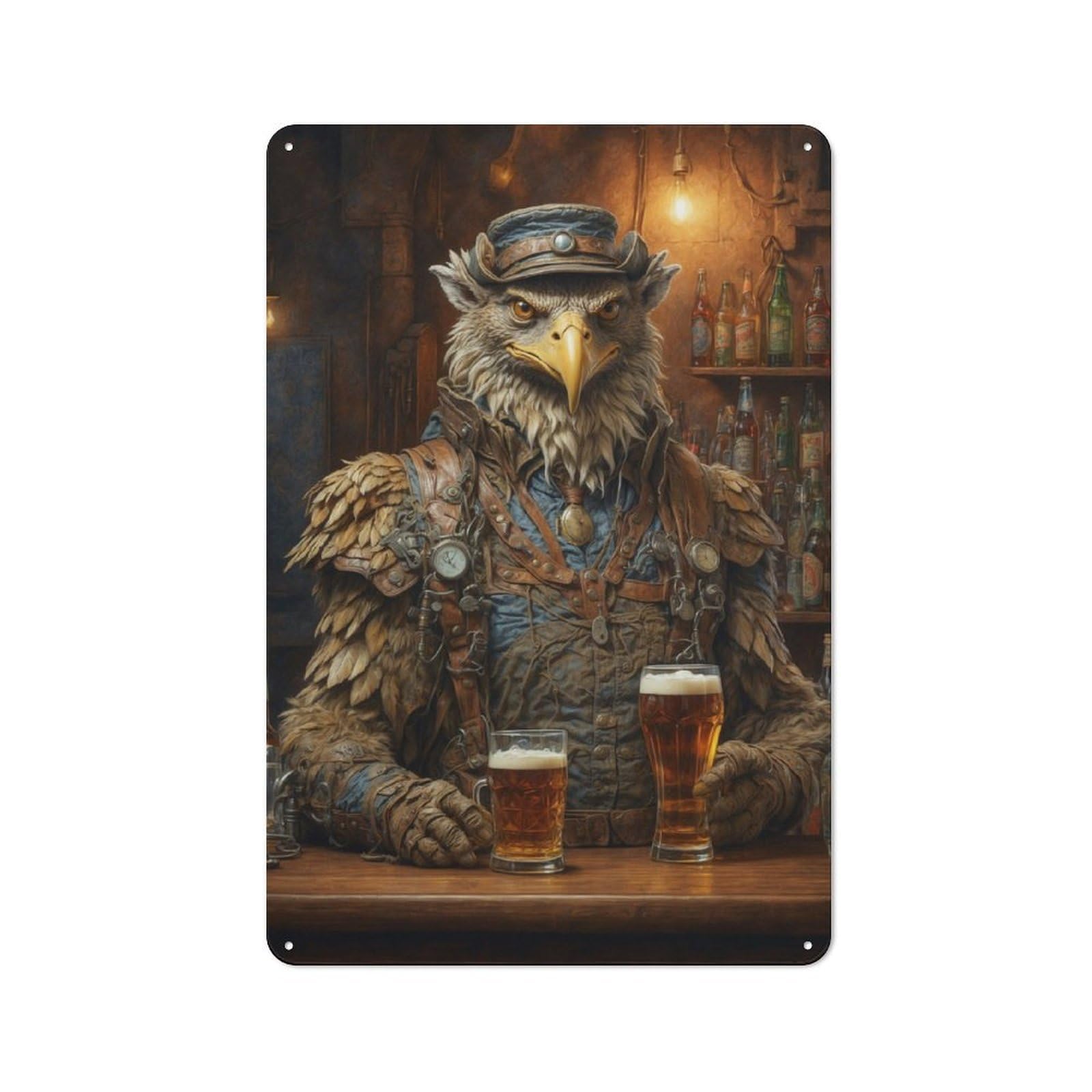 Junmoney Steampunk Beer Griffin Metal Sign 30X20cm With For Workshop Wall, Rustic Decor, For Garage, Workshop And Man Cave Decoration