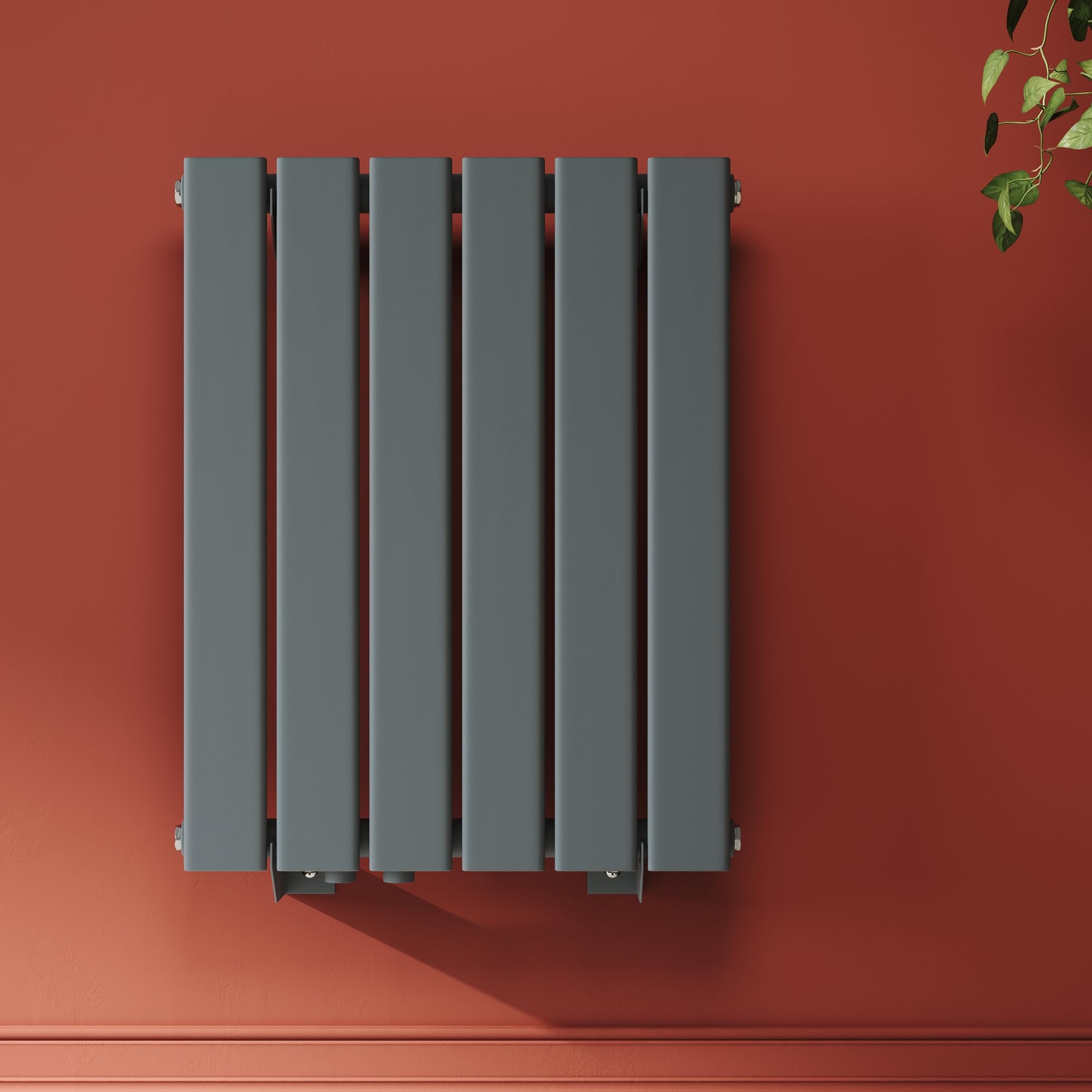 SONNI Riscaldatore di design 600 x 465 mm, Antracite, piatto a strato singolo per bagno - pannello verticale con connettore