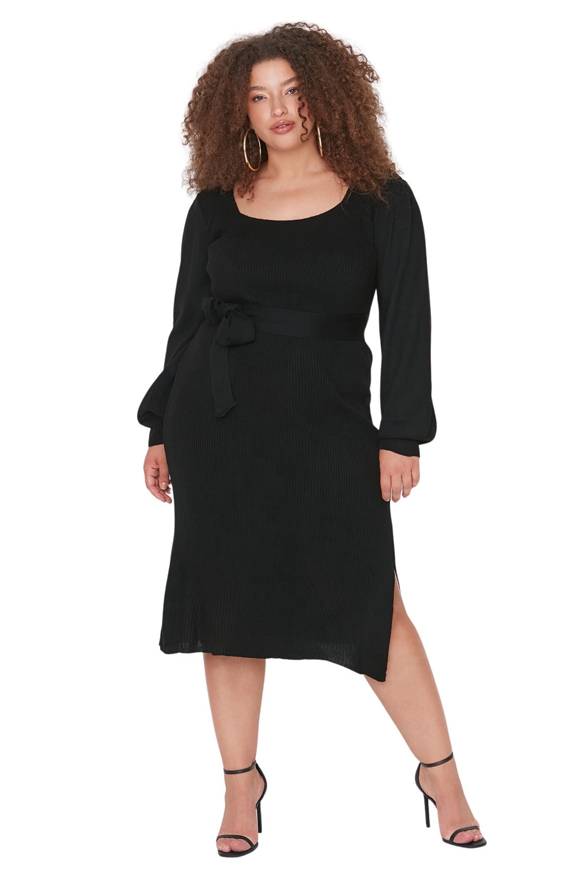 TRENDYOL Damen Plus Size Bodycon Midi Dress Kleid, Schwarz, 38 EU