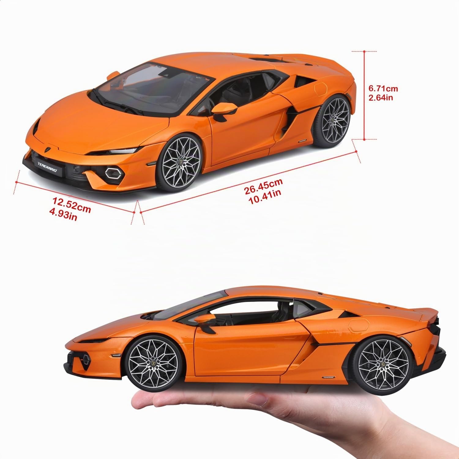 Bburago - Lamborghini Temerario, Auto Diecast in Scala 1:18, Arancione, 3+ | Modellino Hypercar da Collezione con Porte, Cofano e Bagagliaio Apribili, Ruote Sterzanti, Licenza Ufficiale