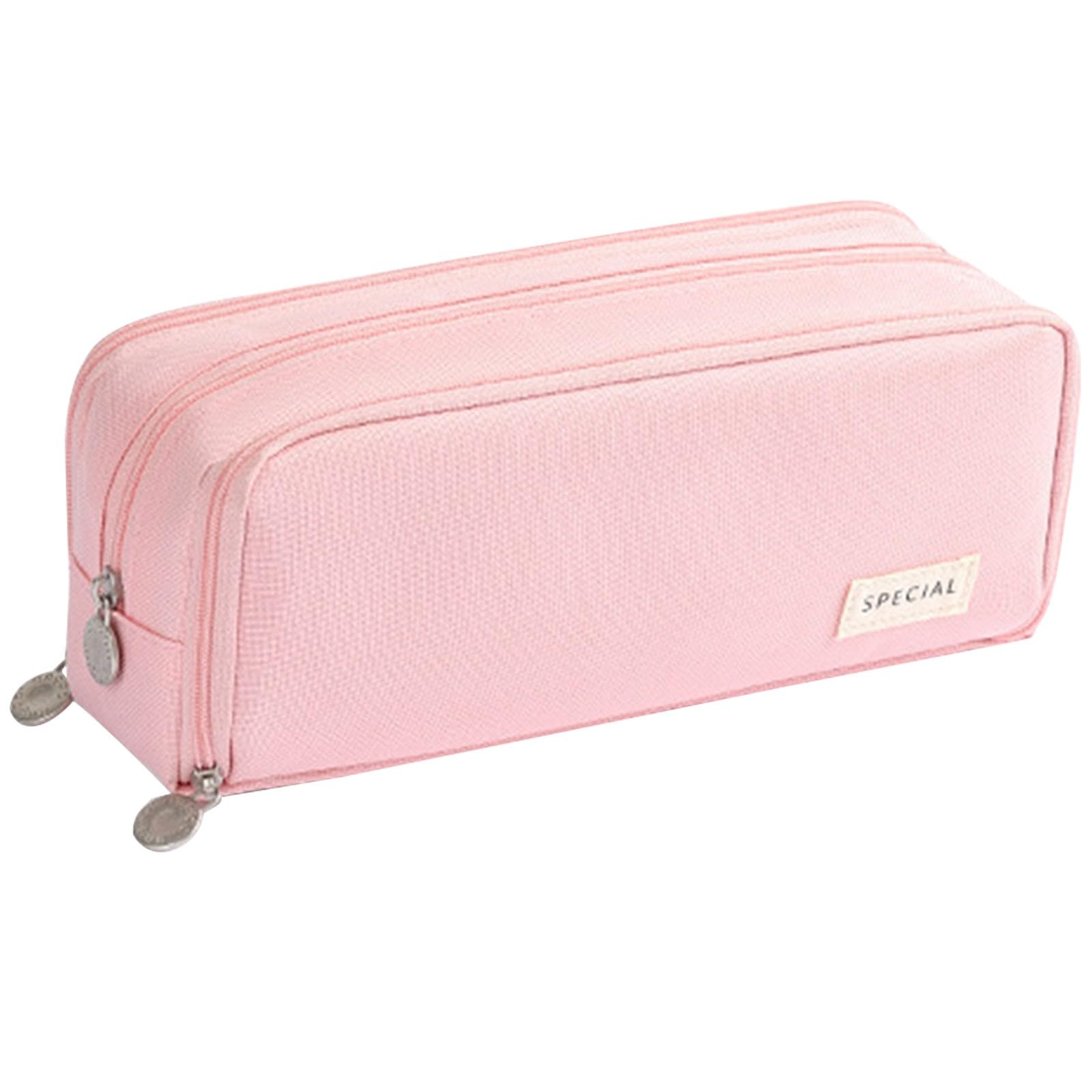 Pink Pencil Case, Canvas Special Pencil Case with Compartments, Stationery Storage Bag for School College Office (C-1PC)