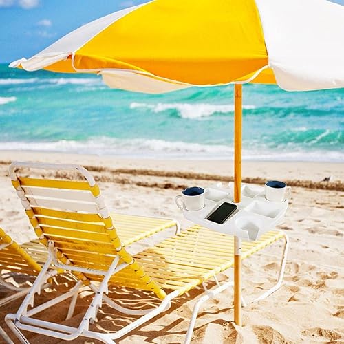 Miniatura 3 de HEEPDD Mesa de sombrilla de playa para exteriores, sombrillas de plástico y sombrillas, bandeja redonda para aperitivos con 4 portavasos y 4