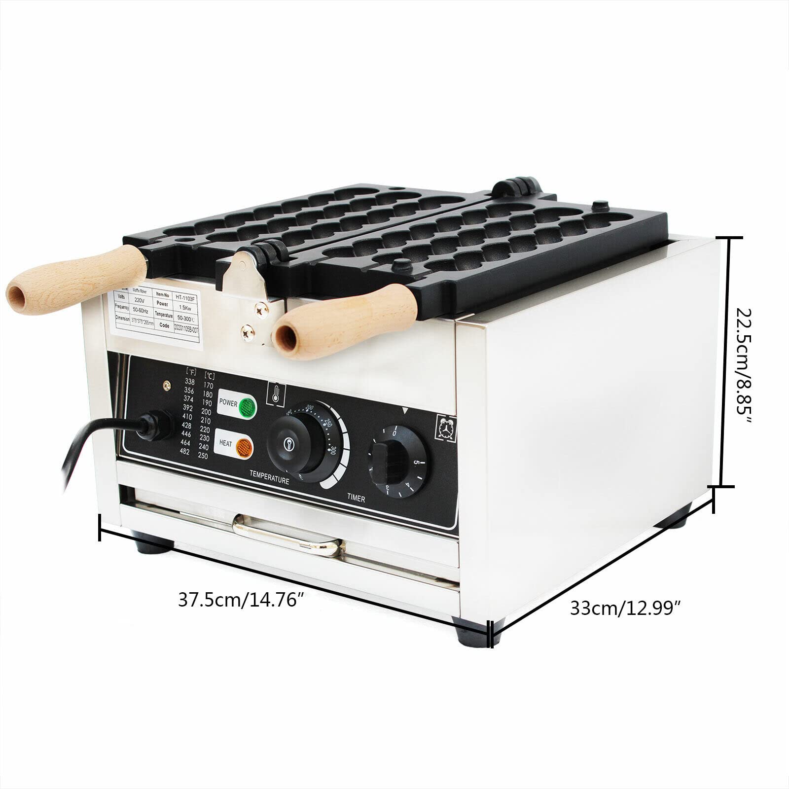 Gofrera comercial de acero inoxidable gofrera antiadherente regulador de temperatura 1500 W eléctrico para gofres de burbujas para panaderías restaurantes quioscos cantinas