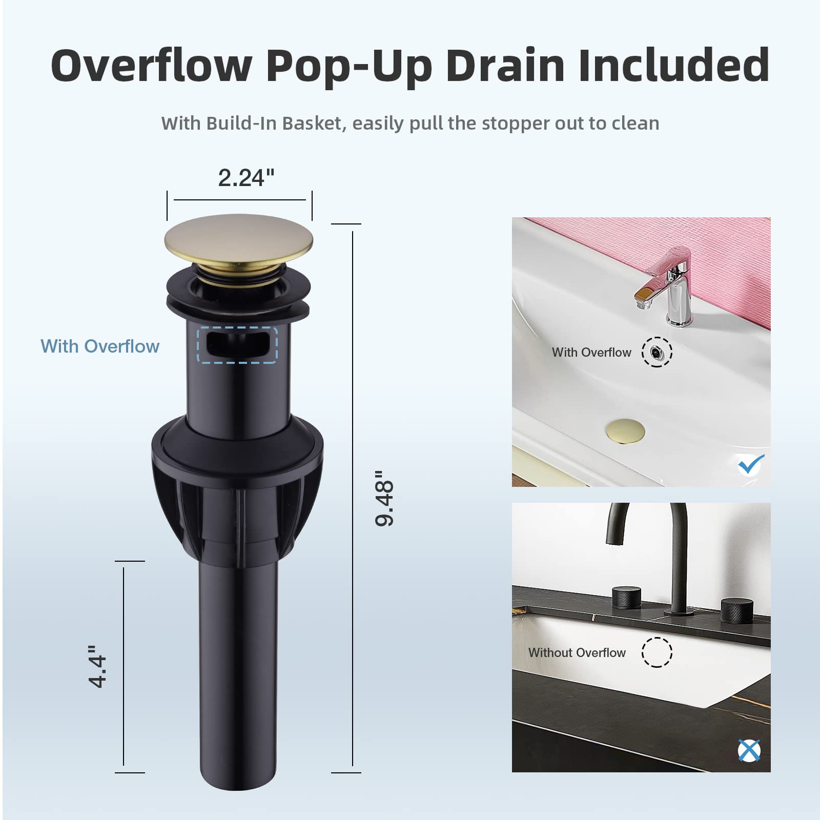 4 Inch Centerset Bathroom Faucet Brushed Gold with Overflow Sink Drain and cUPC Water Supply Lines 2 Handle — view 8