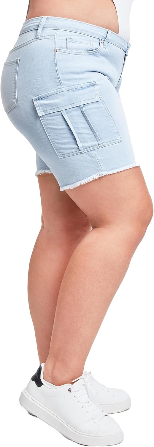 YMI Womens Women's Plus Size Low Rise Frayed Cargo Bermuda Shorts - Image 2