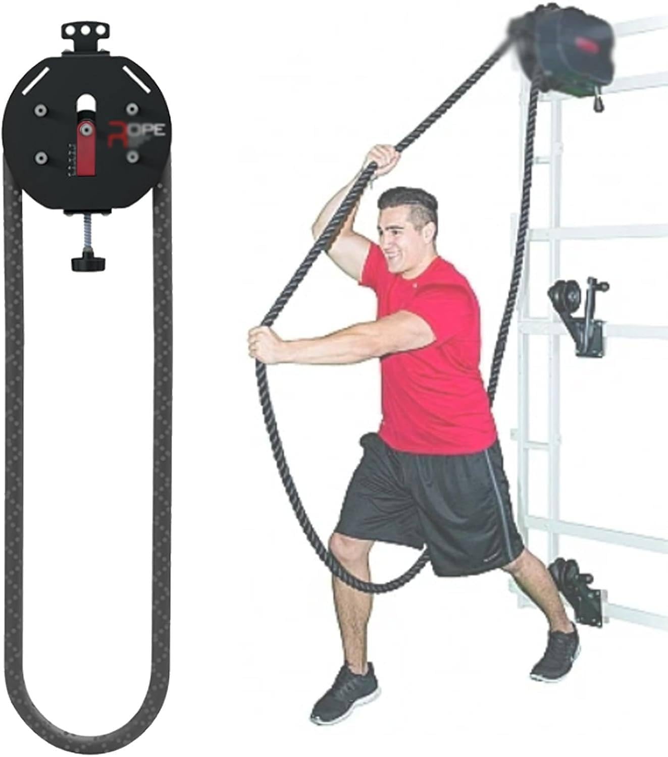 Entrenador De Cuerda Sin Fin, Sist-ema De Poleas De Cable Portátil, Sist-ema De Máquina De Poleas De Cable Con Resistencia Ajustable, Equipo De Gimnasio En Casa, Para Ejercicios De Agarre Black+Red