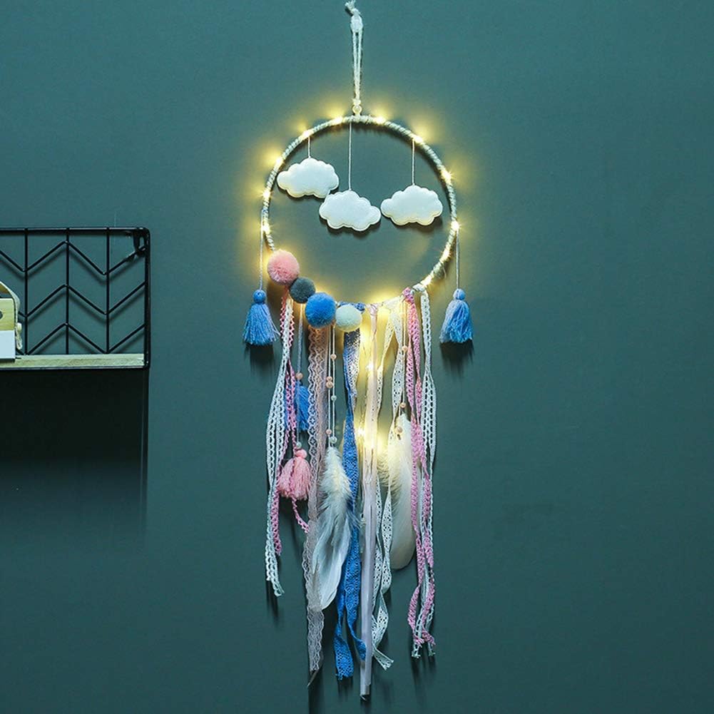 Smoro Light Up Cloud Dream Catcher Handmade Traditional Indian Feather Home Decoration Creative Gift