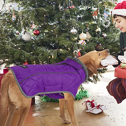 Image of Fragralley Dog Coat Small, Waterproof Dog Jacket with Warm Fleece Lining, Adjustable Reflective Dogs Winter Coat, Turtleneck Pet Coats for Cold Weather (Purple S)