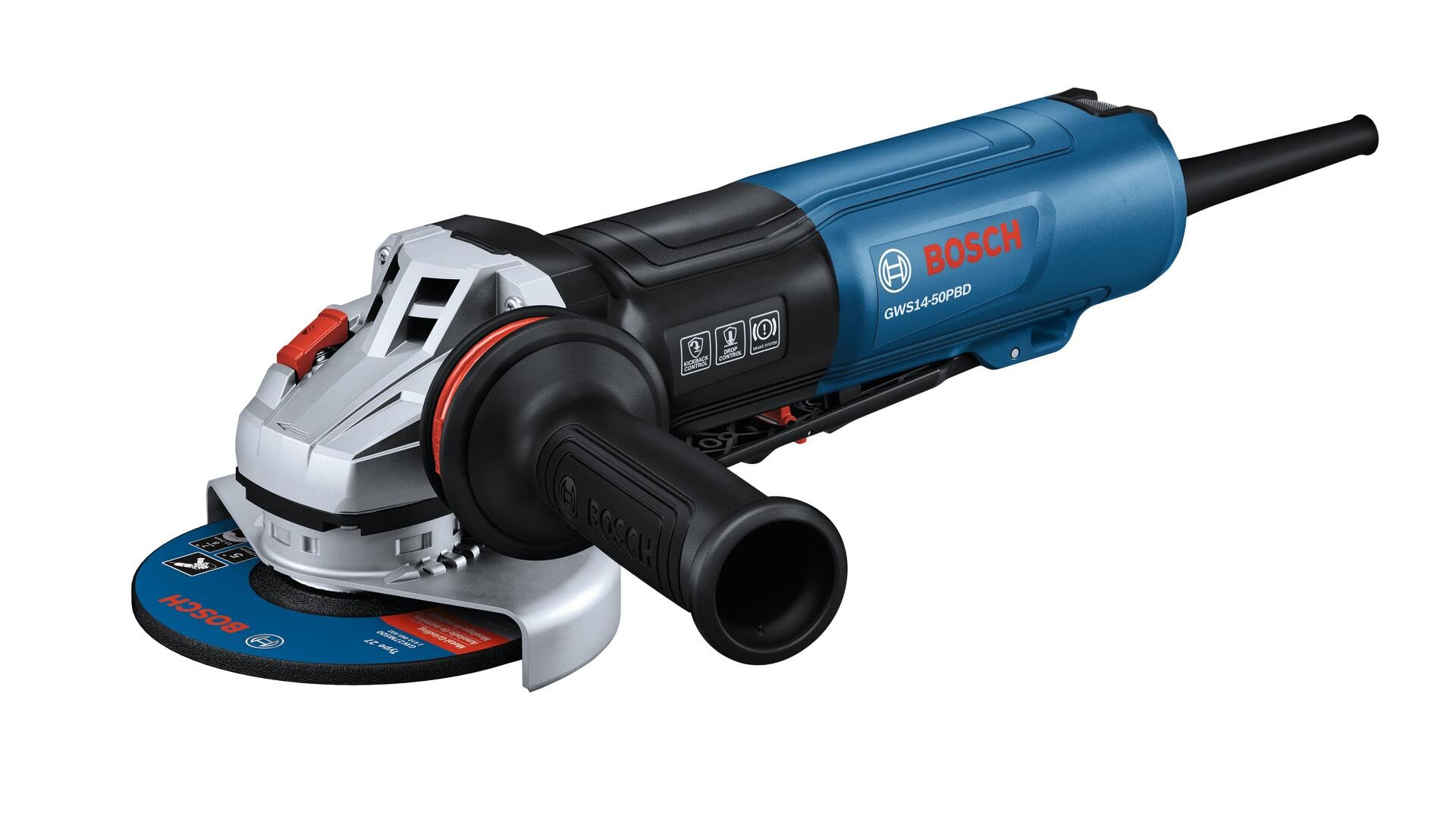 BOSCH GWS14-50PBD 5 In. Angle Grinder with Brake and No Lock-On Paddle Switch - Compact, Powerful, and Ergonomic for Grinding and Cutting Applications