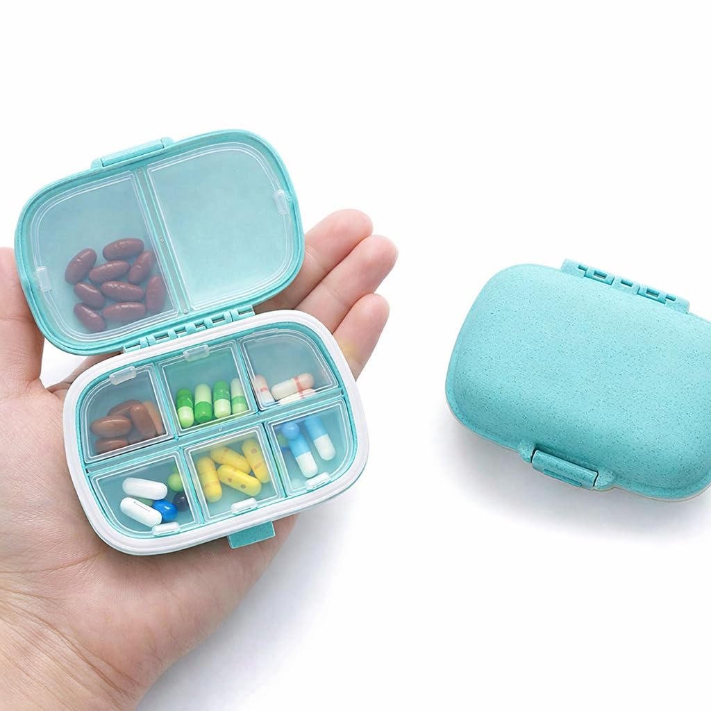 Sumiko Turquoise Pill Organiser | Portable Airtight Medicine Storage Container | 8 Compartments Tablet Case Pouch for Daily Weekly Use | Pill Box Dispenser for Travel Home Car & Gift Item-image-27