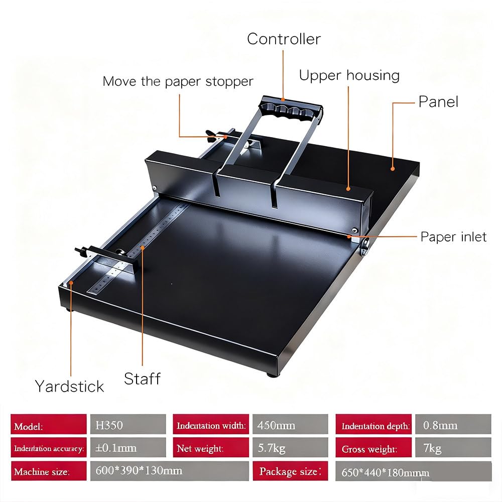 Manuelle Falzmaschine (60 cm breit) für A4/A3-Papier, robuster Stahl, 400 g/m² Papierkapazität, mit Positionierlineal und 2 Magnetfüßen für Karten/Buchumschläge