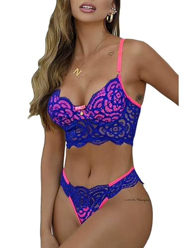 Kaei&Shi Neon Two Tone, Double Layer, High Leg Bottom, 2 Pieces Lingerie - 10-12 - Blue