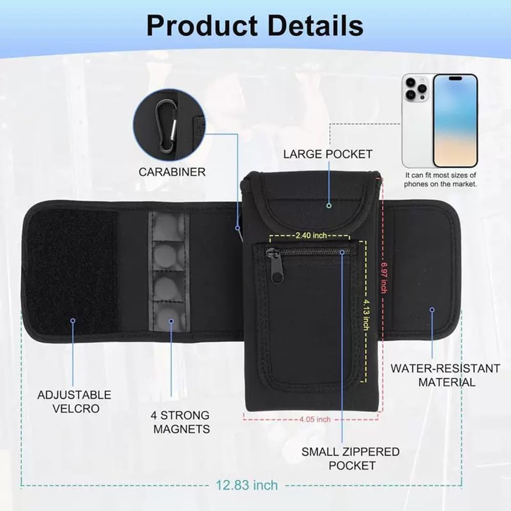 SACSTAR Magnetic Water Bottle Holder for Gym Bag | Adjustable Strap with Phone Pocket | Hands-Free Carrier for Standard & Large Sports Bottles up to 50oz (1400ml) for Workout, Hiking, Travel (Black) - Image 2