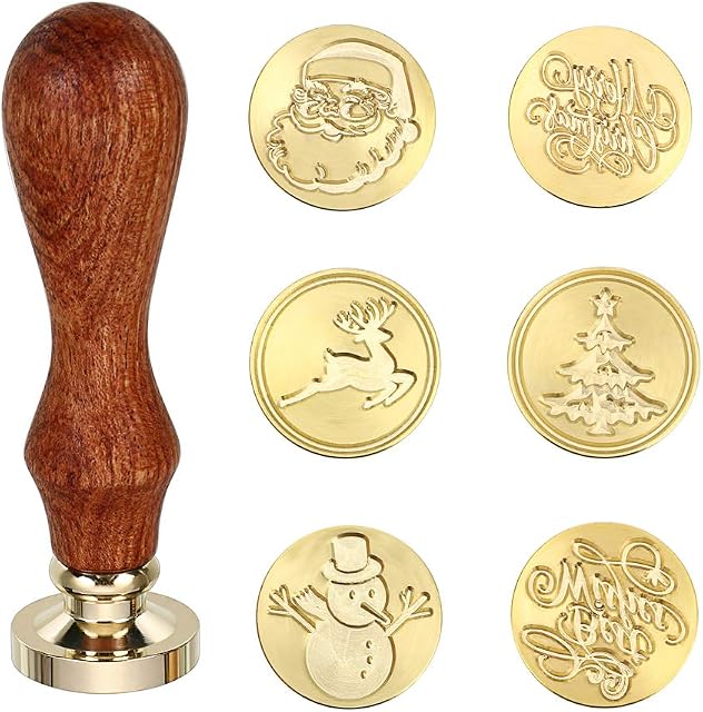 Sumnacon Wax Seal Stamp Set for Christmas Themed, 6 pieces Removable Sealing Brass Stamp Head, Arts & Crafts Sealing Stamp Kit for Creative Gift, Envelopes Invitations Cards