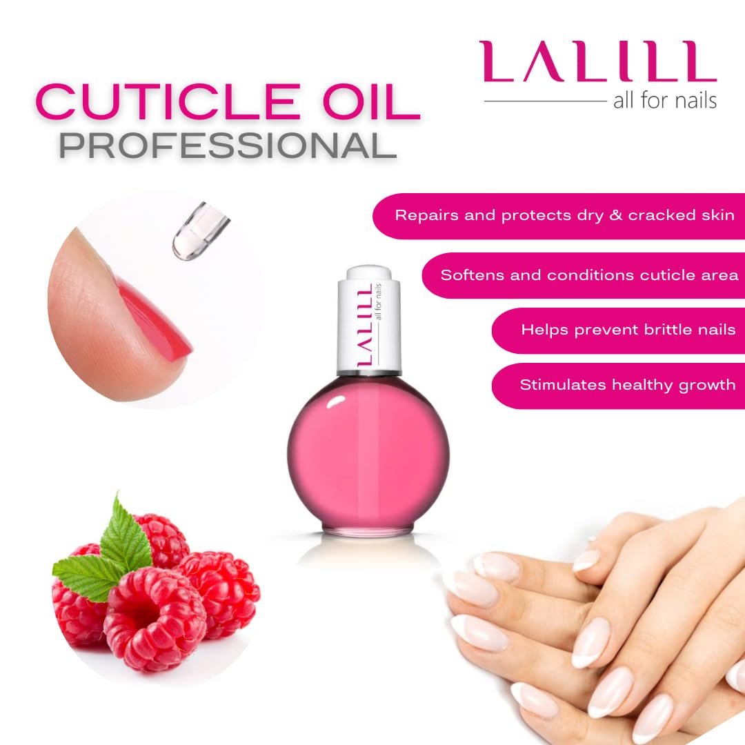 LALILL Olejek do skórek do paznokci 75 ml – malinowy olejek do pielęgnacji paznokci – pielęgnacja skórek paznokci – SPA manicure Nail design rąk – wegański – z pipetą