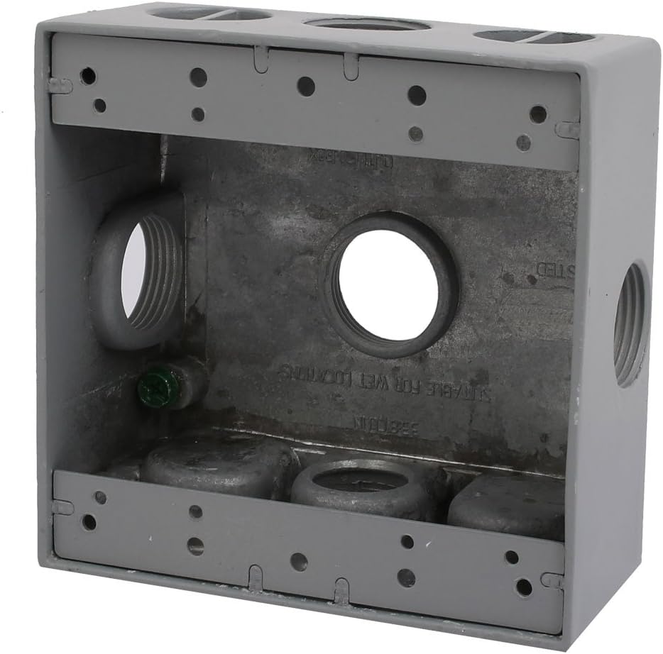 3/4BSP 5 Transmission Threaded Holes Double Gang Electrical Junction Outlet Box Enclosure Gray