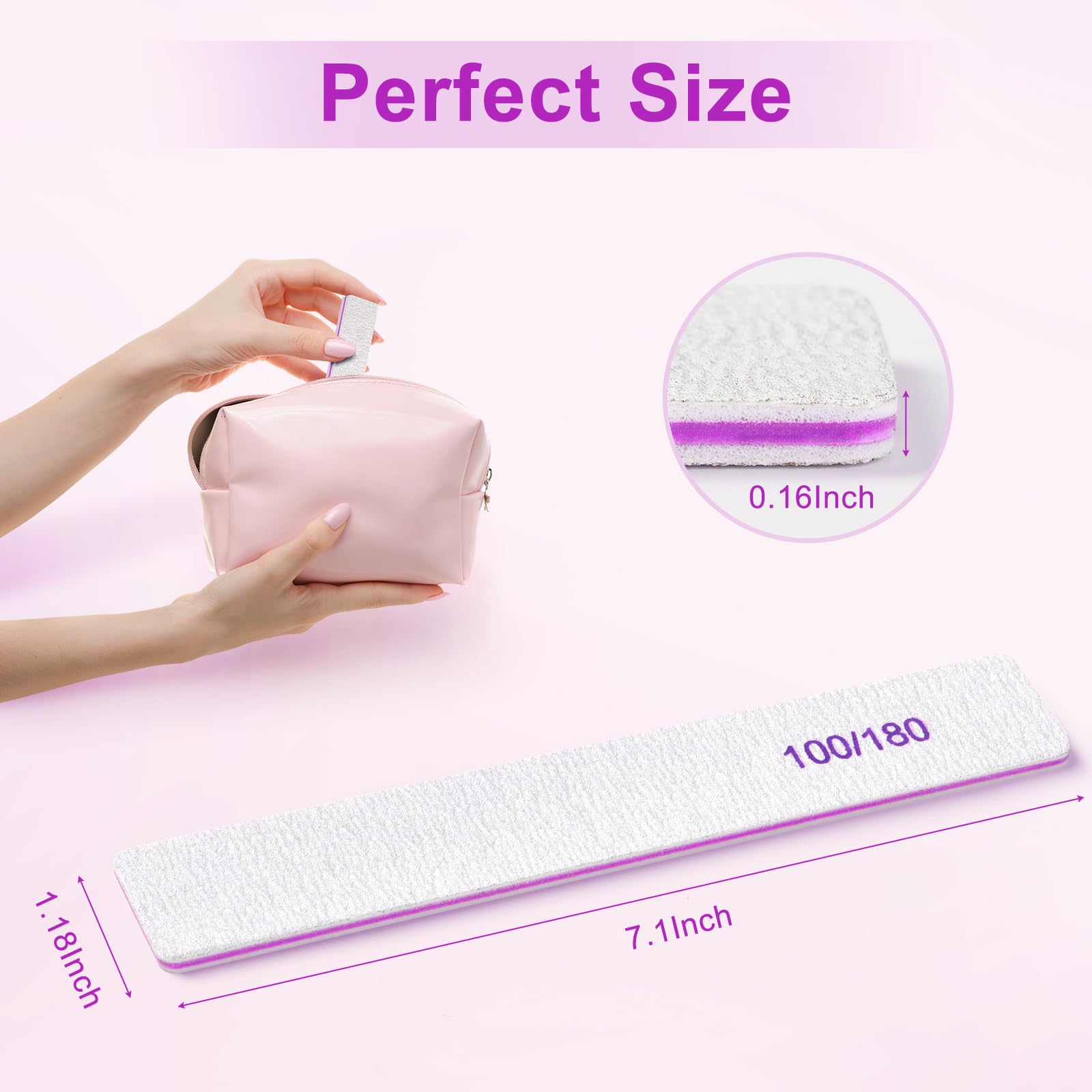 Paquete de 30 limas de uñas, grano 100/180, herramientas de manicura de doble cara, lima de uñas de tablero de esmeril para uñas naturales y uñas acrílicas, kit profesional de lima de uñas
