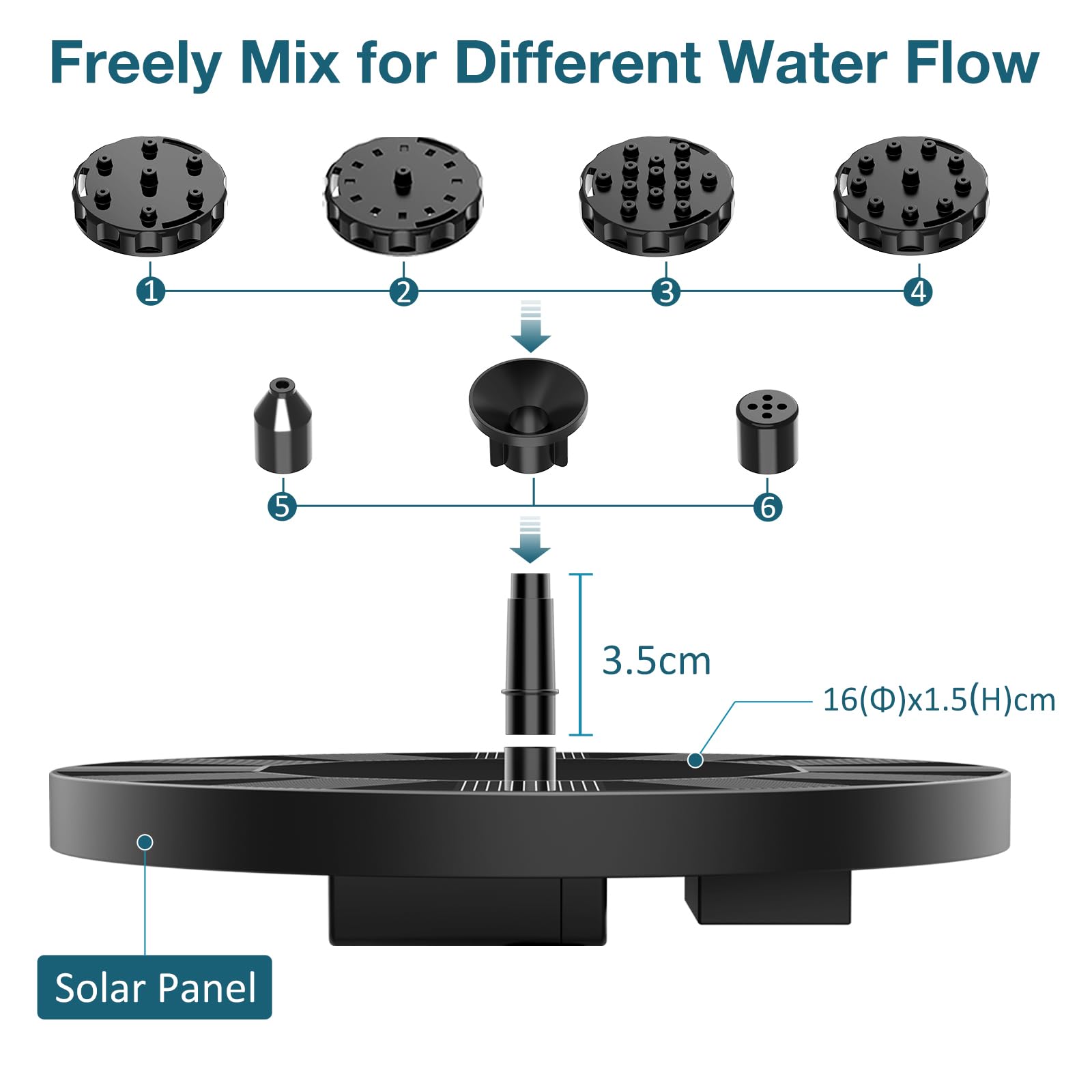 AISITIN Solar Water Fountain, Solar Powered Water Fountain with Multiple Nozzles, Floating Solar Pond Pump,Solar Water Feature for Bird Bath, Garden, Pond, Pool and Fish Tank — view 3