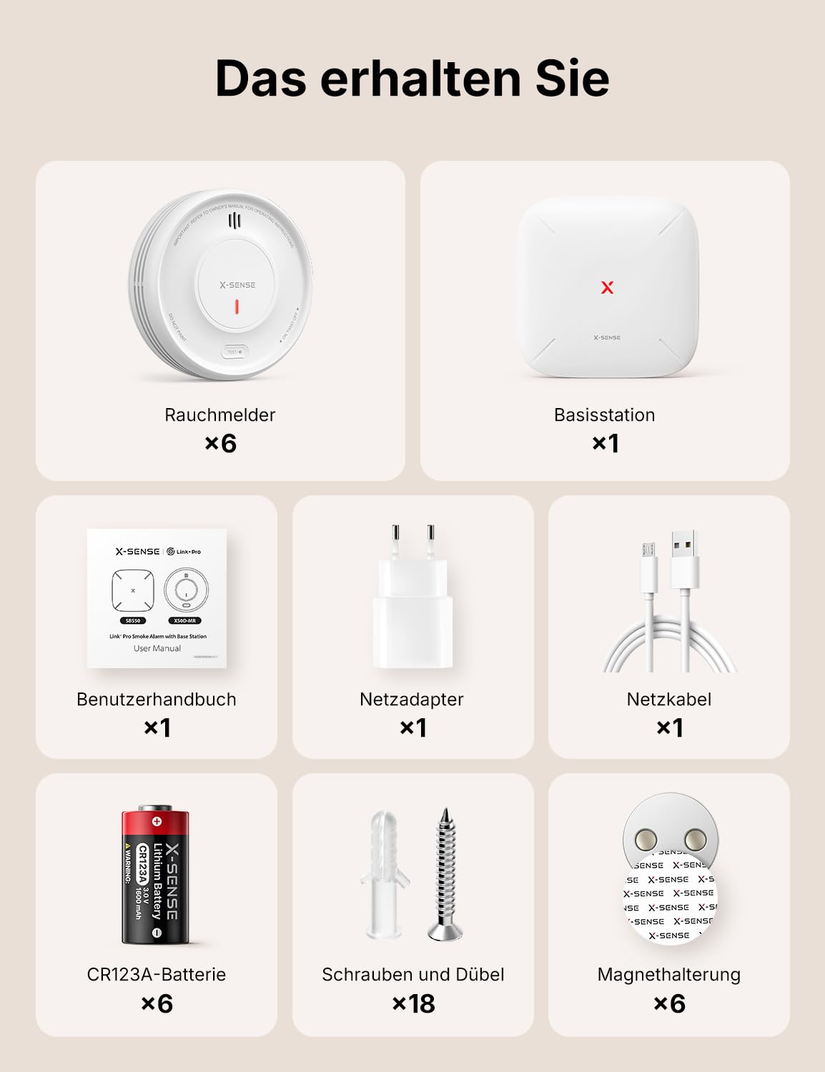X-Sense Smart Rauchmelder WLAN mit Magnethalterung, vernetzter Feuermelder mit Basisstation SBS50, App-Funktion, Home-Assistant-kompatibel, austauschbare Batterie, XS0D-MR61