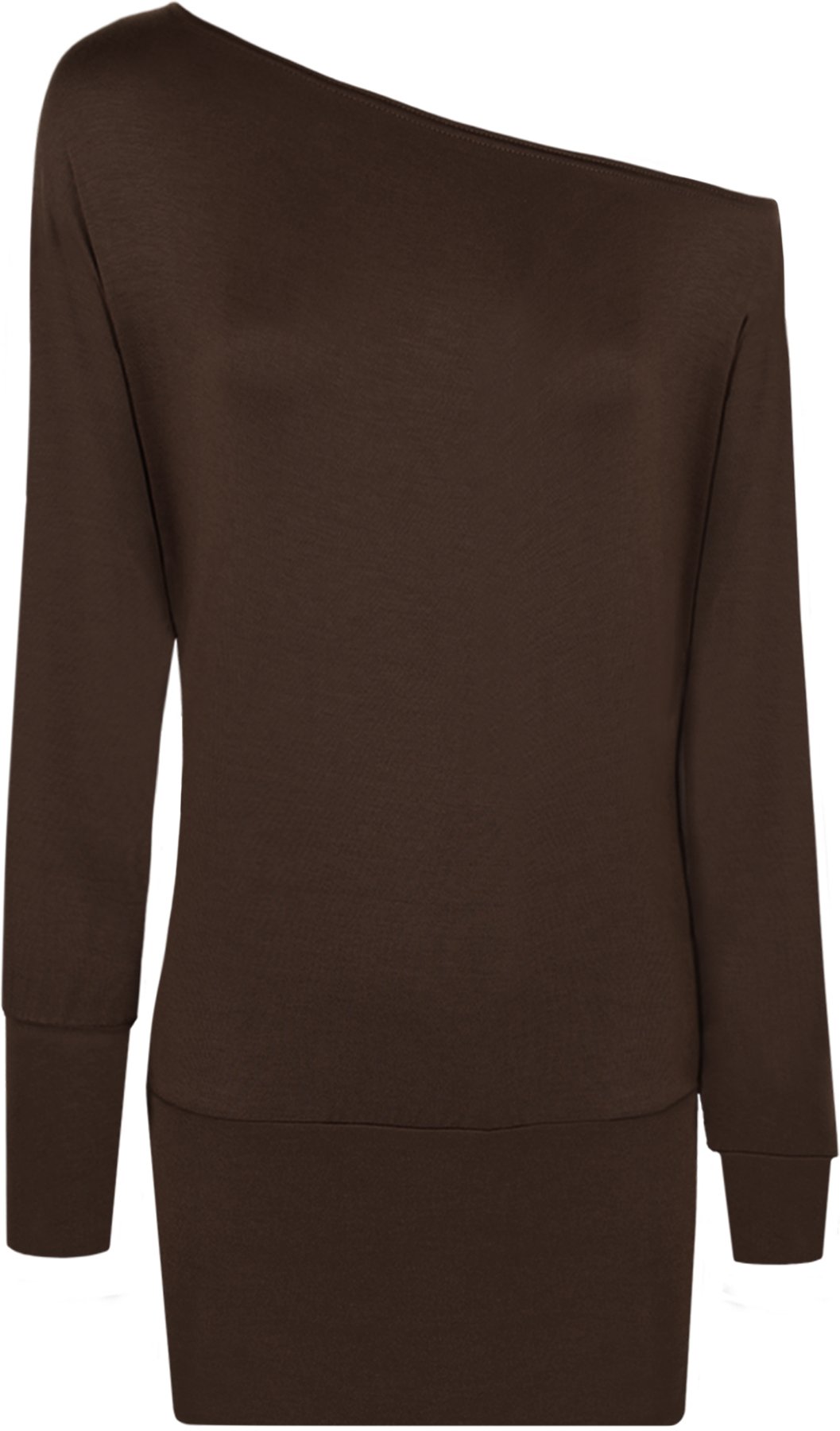 WearAll New Ladies Off Shoulder Batwing Long Sleeved Womens Top Dark Brown 24-26