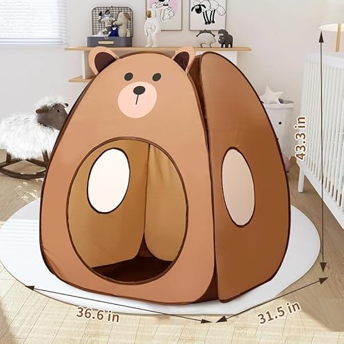 Kids Play Tent Lucky Castle Pop Up Tent for Kid Cute Tent for Boys and Girls Indoor Outdoor Play Tent with Storage Bag Perfect Kids Gift(Brown Bear)