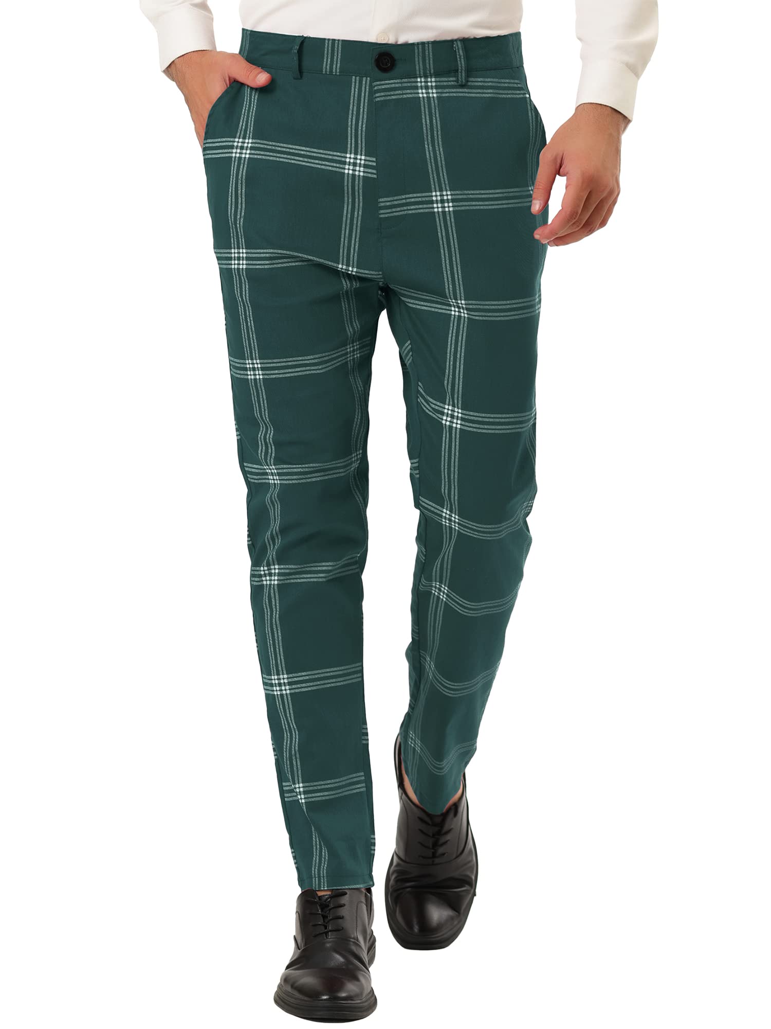 Lars AmadeusMen's Plaid Dress Pants Casual Slim Fit Flat Front Checked Printed Business Trousers