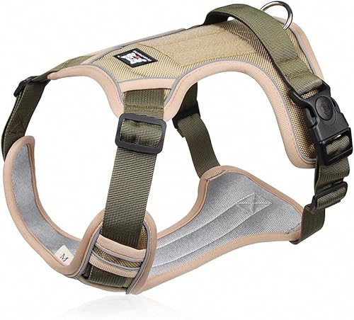 SEVENPENCE Arnés reflectante ajustable para perros medianos y grandes, chaleco para mascotas sin tirones, de fácil control (caqui, XL)
