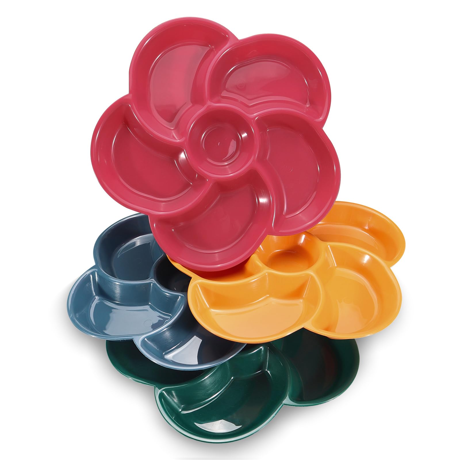 Lele Life 6 Compartments 4Pcs Divided Serving Tray, Reusable Veggie Tray Appetizer Platter For Fruit Snack Vegetable Cracker Chips And Dip, Relish Dish For Party Entertaining,