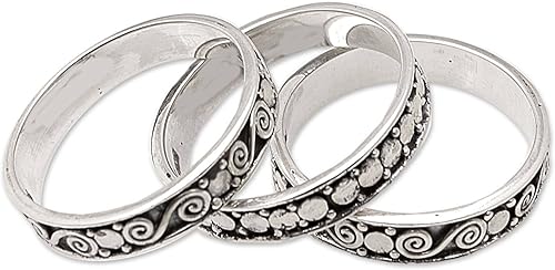 NOVICA Anillos apilables de plata de ley 925 hechos a mano, hechos a mano, Indonesia, bohemios, 'Together' (juego de 3)
