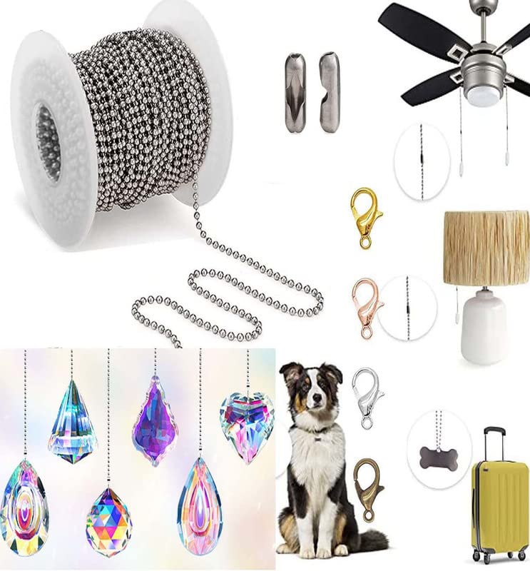 DIY Crafts 2 Meter Kit, KC Gold, Ceiling Fan Pull Chain Clear/Random Crystal Handle Pull Chain Maker Pull Chain Extension Connector for Bathroom Toilet L (2 Meter Kit, KC Gold)