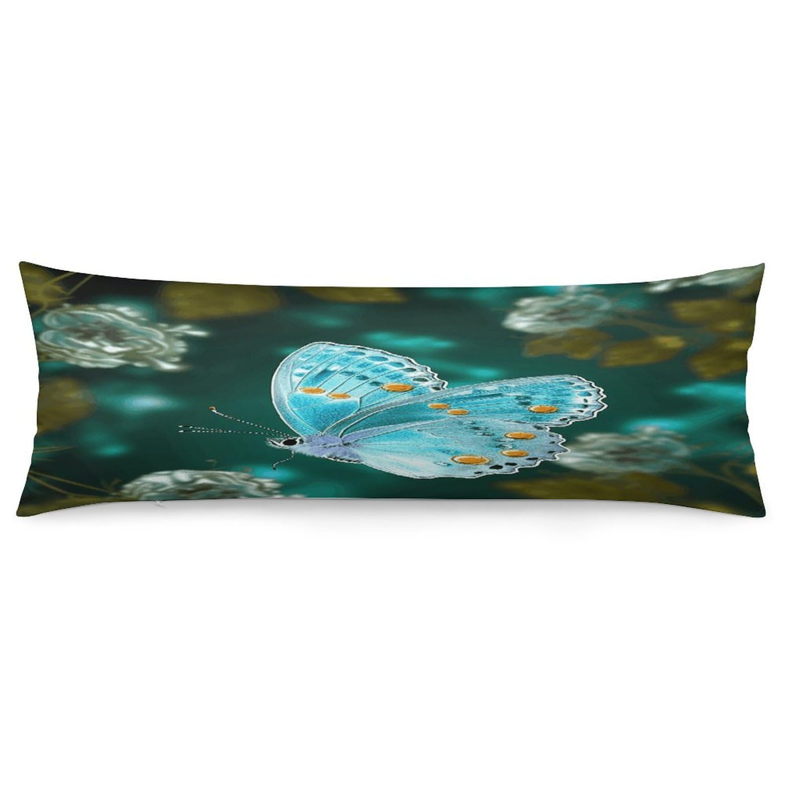Light Blue Butterfly Pillowcase Basics Body Pillow Pillowcase with Zipper Retro Pillows Protector Long Pillow Case Cover for Hot Sleepers and Night Sweats