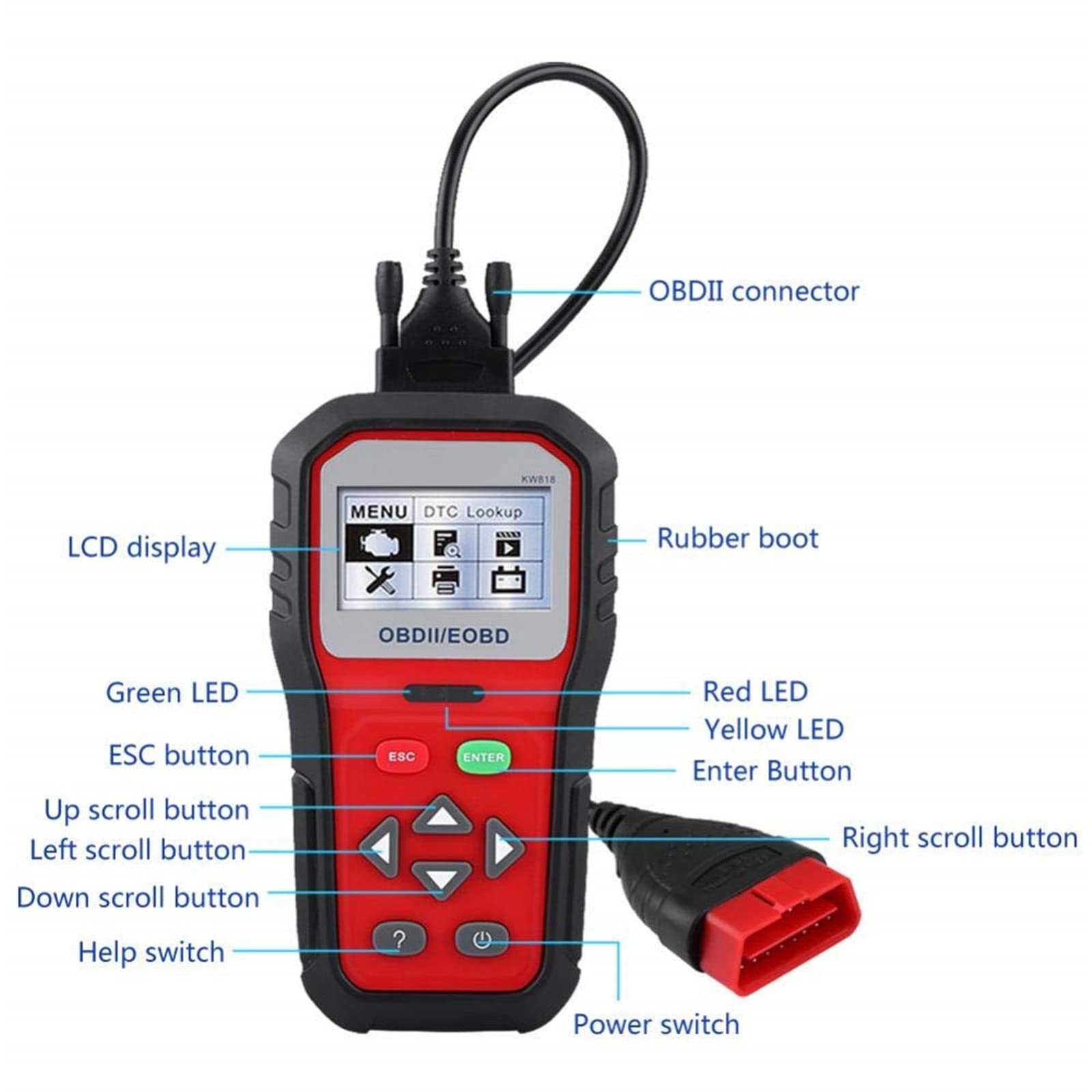 Automatyczny Tester Diagnostyczny KW818 OBD2 OBDII EOBD W Pełni Funkcjonalny Automatyczny Tester Diagnostyczny Skaner Kodów Usterek Czytnik Samochodowy Sprzęt Diagnostyczny