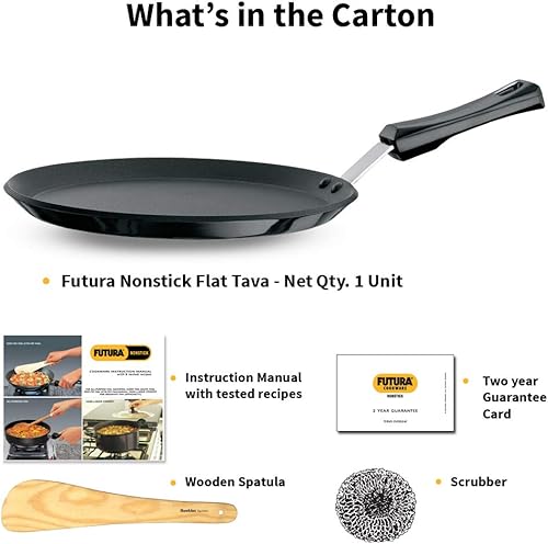 Miniatura 7 de Hawkins Futura 30 cm Flat Tava, Non Stick Tawa with Plastic Handle, Tawa with Rim, Pancake Pan, Flat Pan, Black (NFT30P)