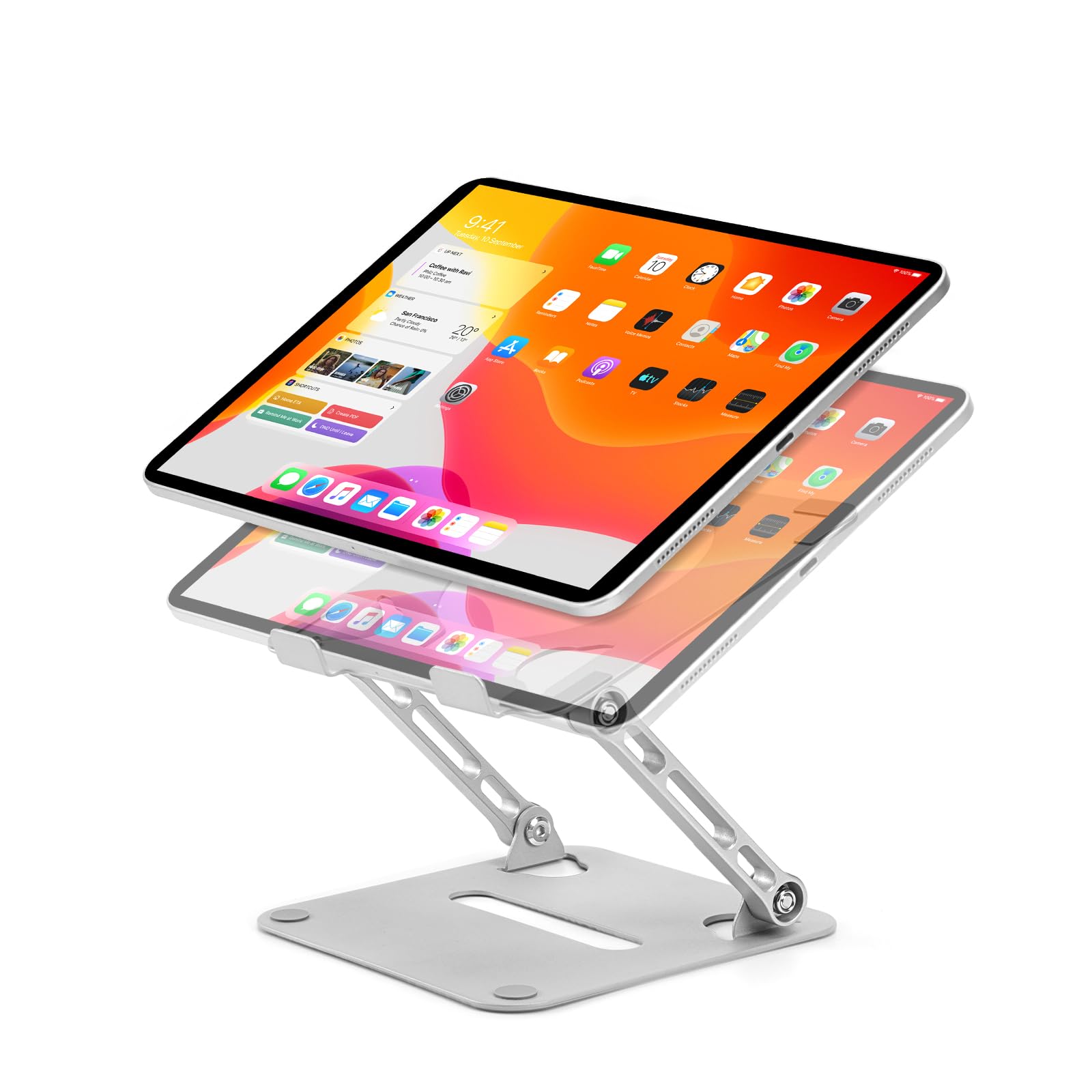 KING SHA タブレット スタンド 高さ角度調整可能、ポータブル折りたたみ式描画ホルダー、イラスト用卓上スタンド、ゲーム、自宅、ズーム会議での作業、Android/iPad/Kindleおよびその他のタブレット8~16インチに対応、シルバー