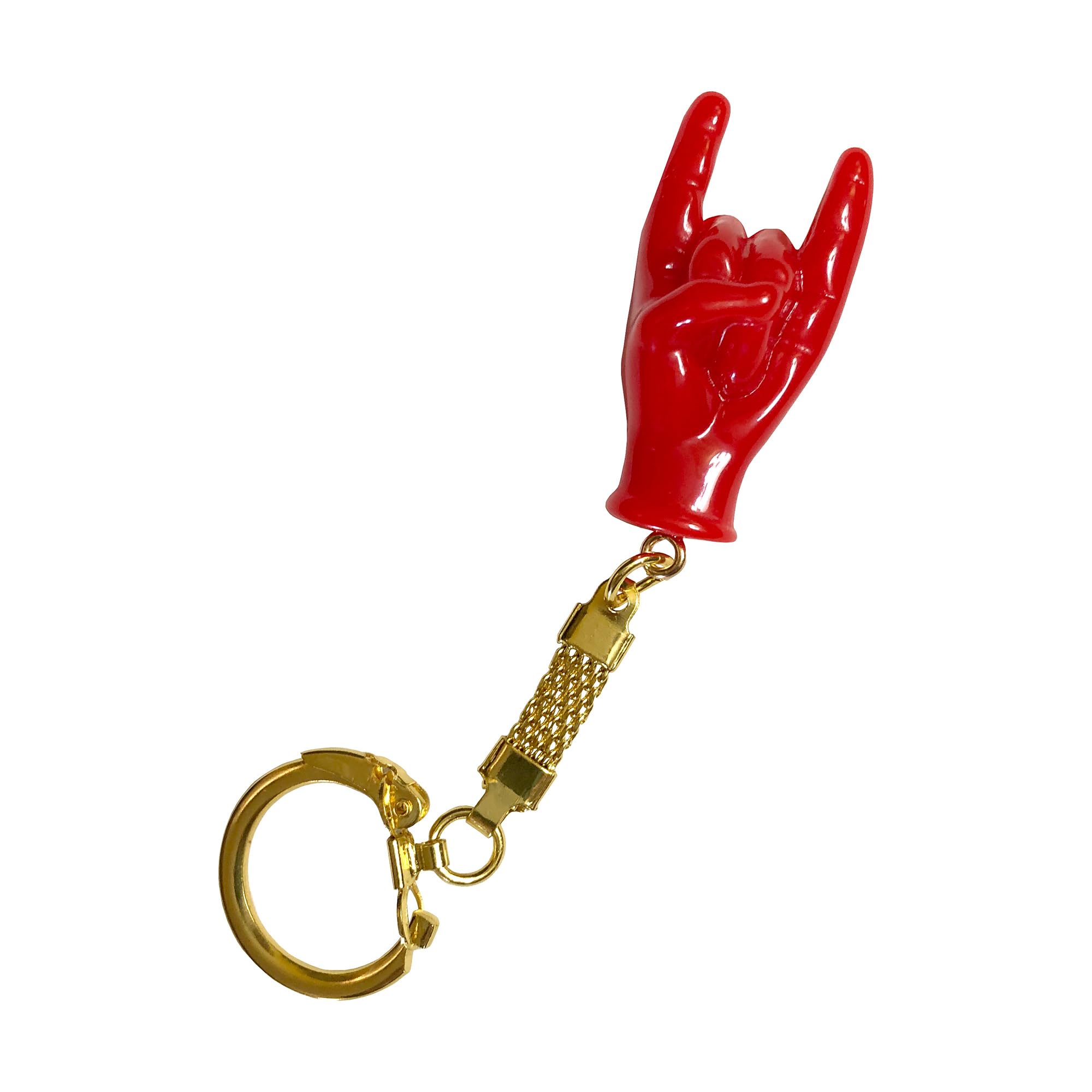 P.S. I Love Italy Malocchio Red Hand Charm Keychain – Italian Evil Eye Protection Rock On Gesture, Gold Ribbon Keyring
