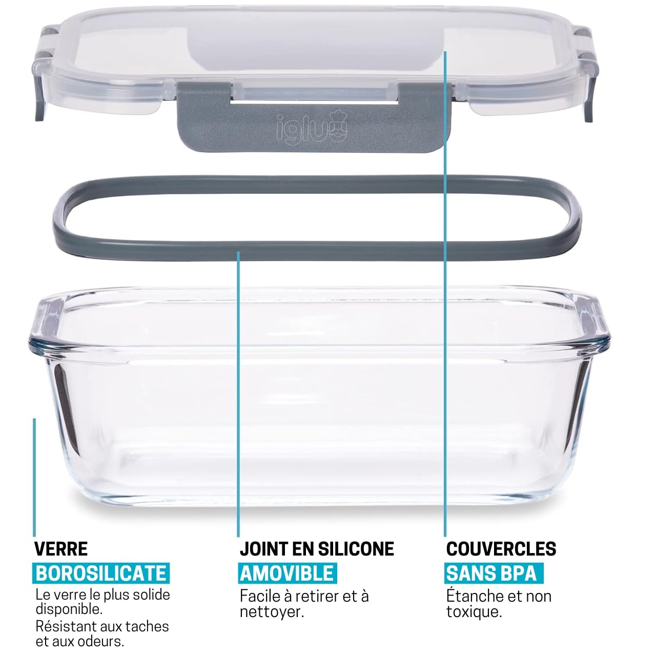 Igluu Meal Prep Boîtes Repas en Verre (Lot de 10) – Couvercle hermétique et sans BPA – Compatibles micro-ondes, four, congélateur et lave-vaisselle – 370 ml et 1050 ml - Verre Borosilicate