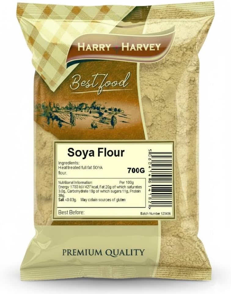 Harry Harvey Soya Flour 700g | Dried Soy Powder for High Protein Cooking & Baking | Heat Treated Roasted Flour with Rich Nutty Flavour | Add Nutrition to Bread, Cakes, Batters & Everyday Recipes