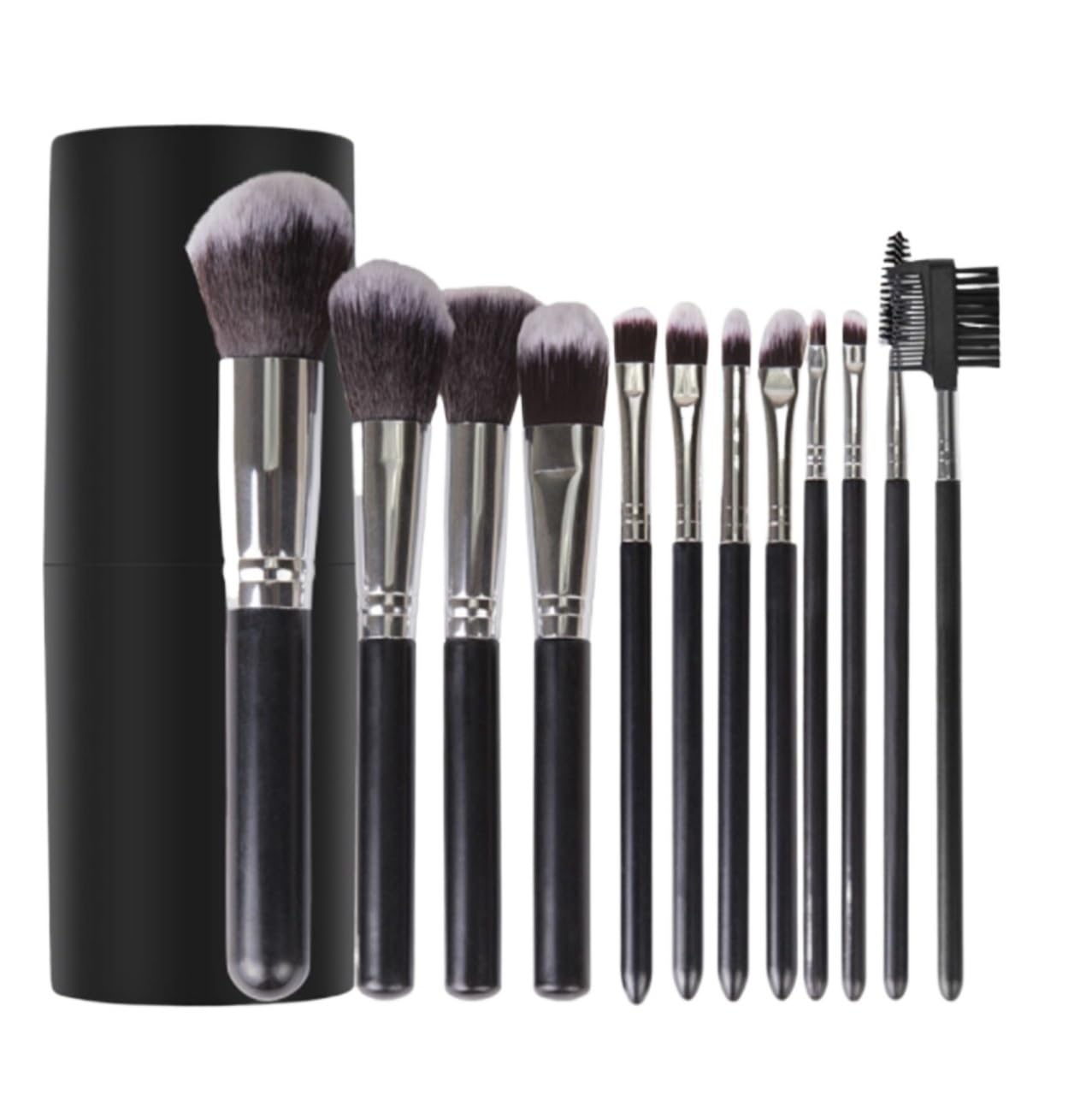 Set De Pinceles De Maquillaje Juego De 12 Brochas De Maquillaje con Estuche Adecuado For Base, Sombra De Ojos, Contorno Herramienta De Maquillaje(Black)