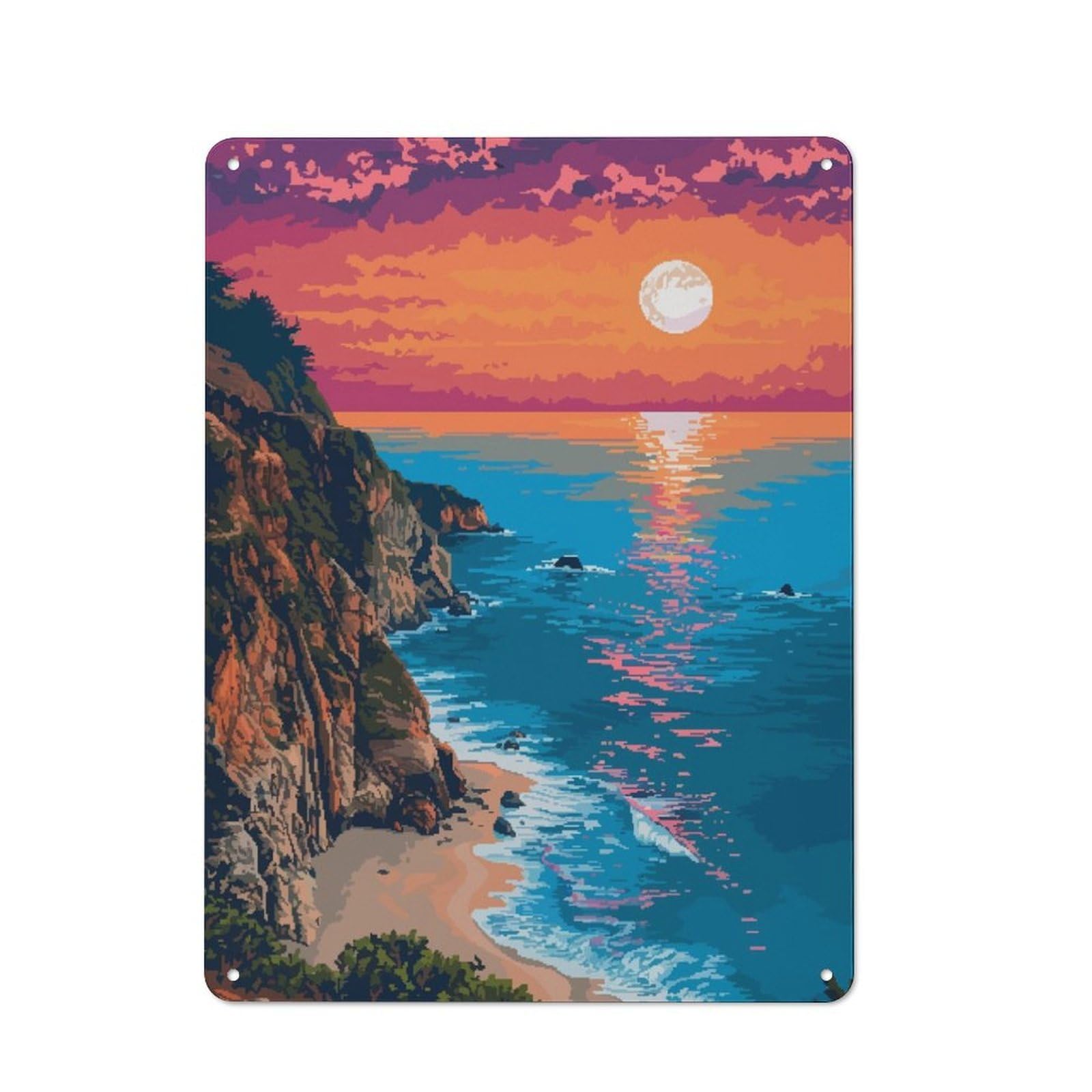 Junmoney California Coast Pixel Art Retro-Style Metal Plaque 40X30cm For Kitchen Or Home Bar, Gift For Home Bar Enthusiasts During The Christmas Season