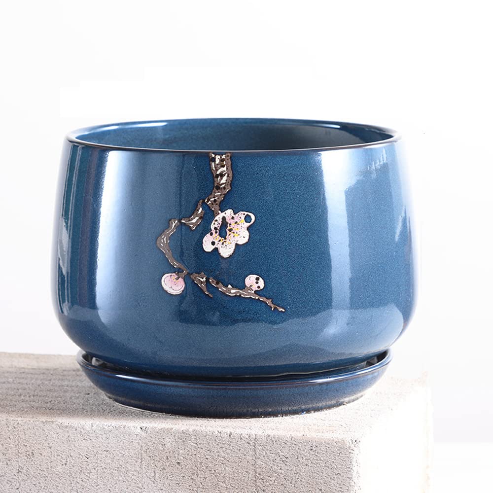 DFGHNBVC Planter Retro Succulent Planter Ceramic Planter Round Shape Succulent Planter Large Flower Pot Indoor And Outdoor Plant Pot For Succulents,D-21cm*16.5cm