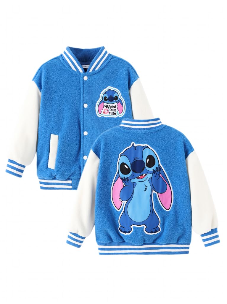 Disney Kids Fleece Bomber Jacket, Varsity Outerwear with Pockets, 2-10Y