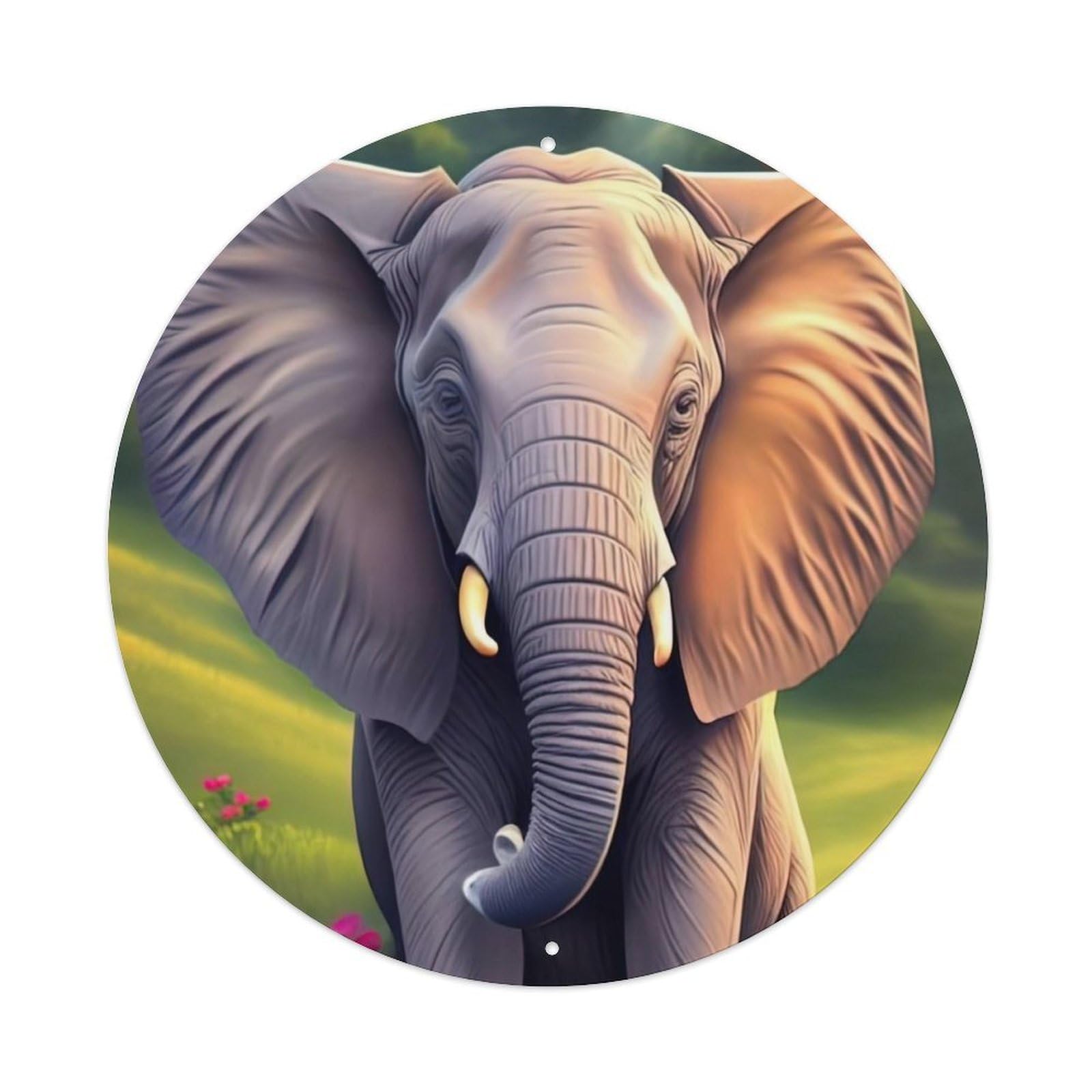 Animal Artwork Elephant Sitting on The Grass Vintage Metal Tin Sign Plaque Wall Decor for Cafe, Club Bar, Office, Garden Metal Poster 8x8Inch