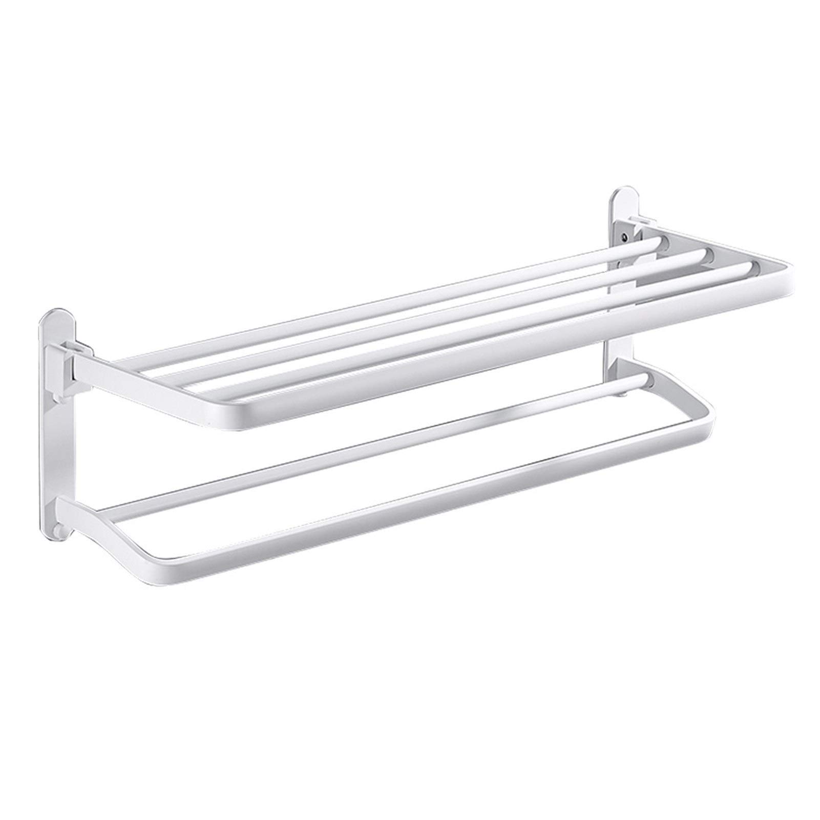 Barra para toallas de acero inoxidable blanca de 60cm con estante doble de pared