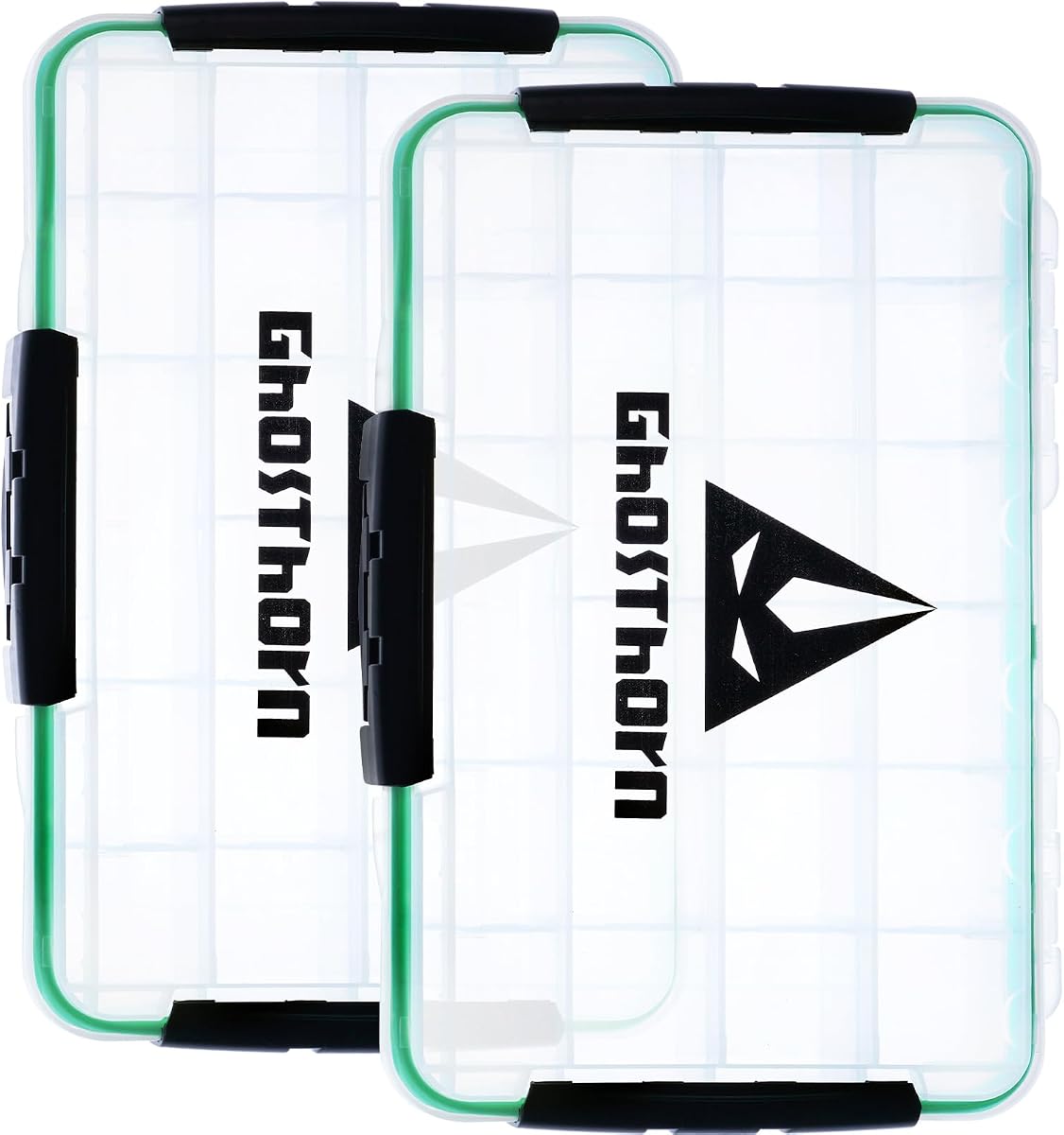 Ghosthorn Caja organizadora impermeable para aparejos de pesca 3700 Almacenamiento de señuelos, paquete de 2 | Organizador de aparejos transparente con divisores extraíbles para señuelos, anzuelos y equipo de pesca, bandejas de cajas de almacenamiento portátiles 3600/3700