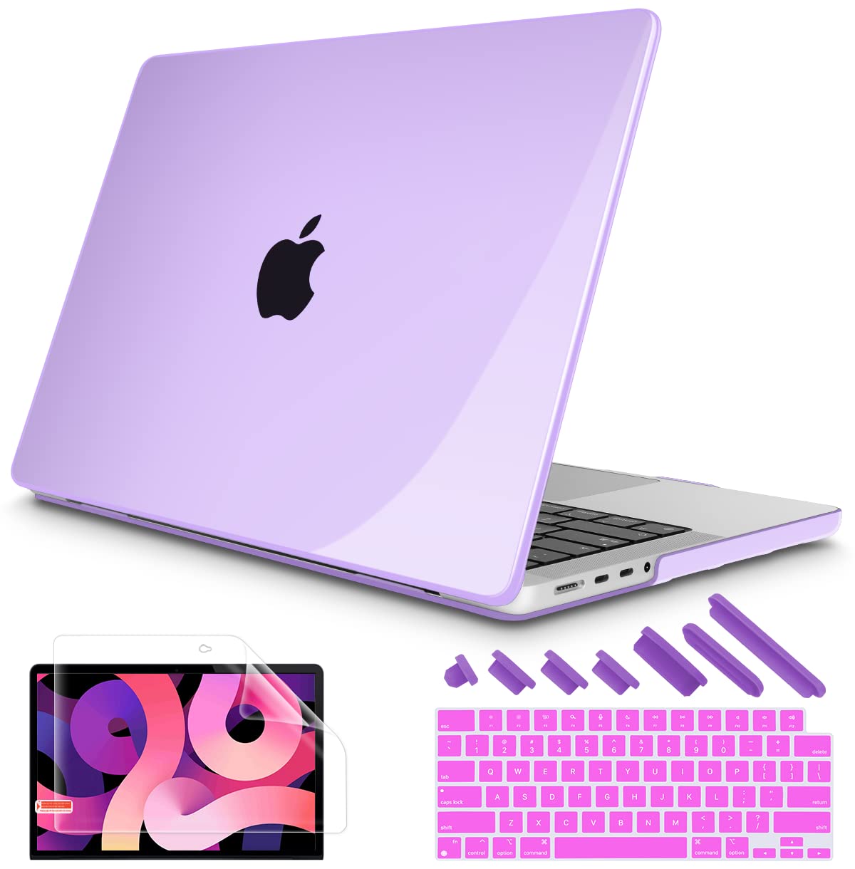 May ChenCompatible with MacBook Pro 16 Inch Case 2021 2022 Model A2485 M1 Pro/Max, Plastic Hard Shell Case with Keyboard Cover + Screen Protector for MacBook Pro 16 with Touch ID, Crystal Purple