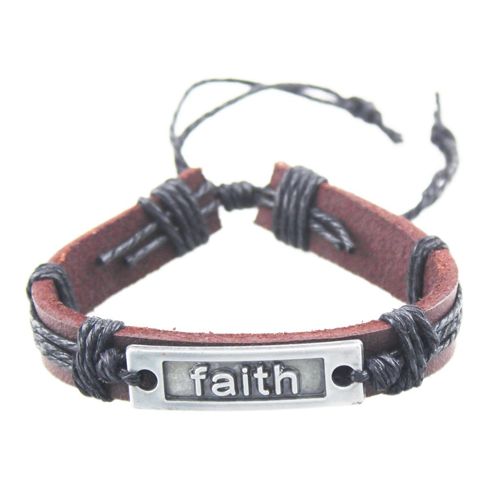 FOY-MALL Faith Plate Adjustable Leather Bracelet E1190