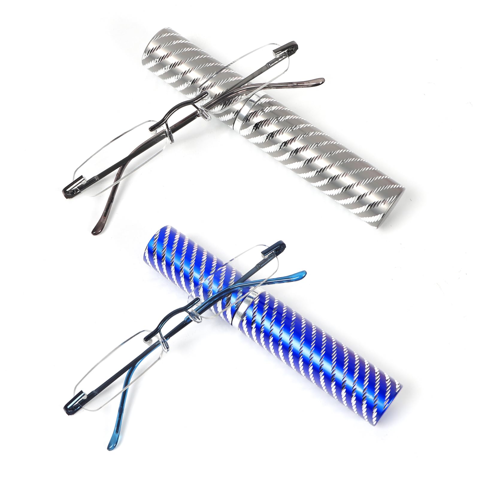 DXYXYO Mini Rimless Reading Glasses for Women Men, 2 Pack Slim Pocket Compact Metal Readers with Small Portable Case