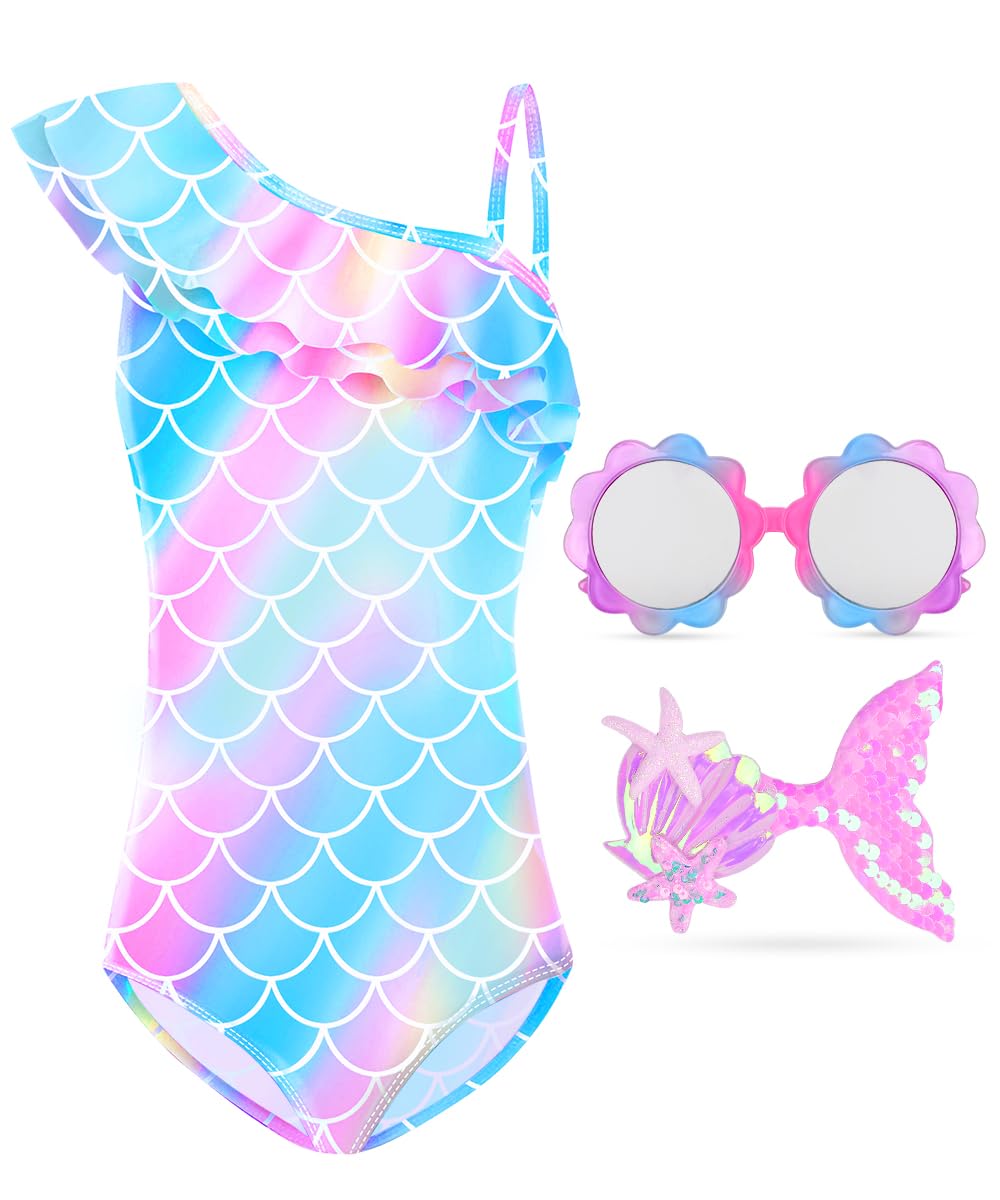SIMSPEAR Bañador Natacion Niña, Traje de Baño de Sirena para Niños, Una Pieza Traje de Baño, Traje de Baño de Playa de Secado Rápido, Traje de Baño Bikini Bañador Arena Niña con Correas Ajustables