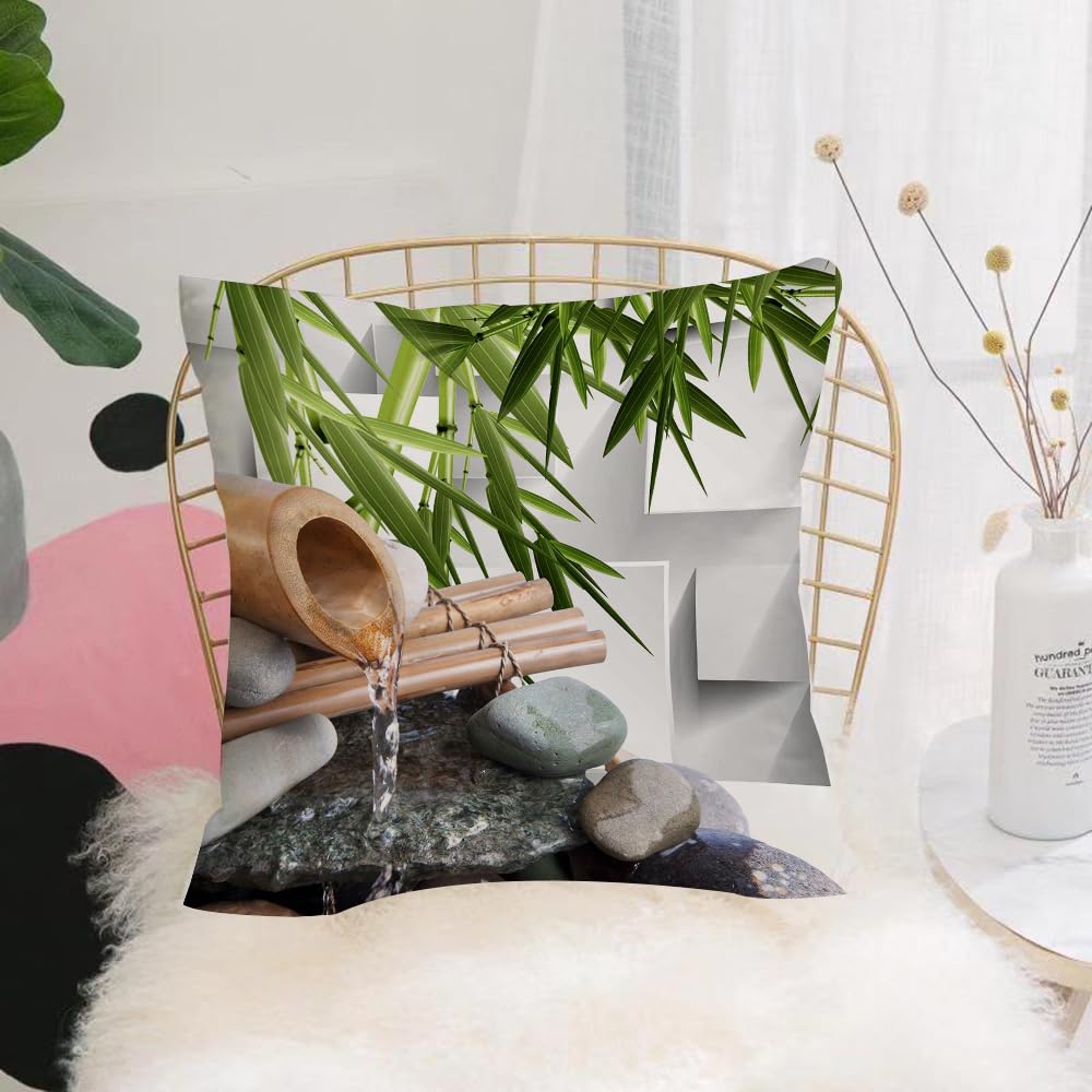 HYOSXW Cushion Cover,Throw Pillow Case Home Decorative for Living Room Bedroom Sofa Chair 16X16 Inch,Feuille, Zen Zen Bamboo Asian Spa Zen Stone Water Flow,Pillowcase 40X40cm